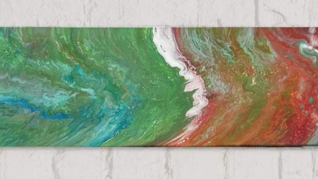 A long horizontal one-of-one abstract pour painting