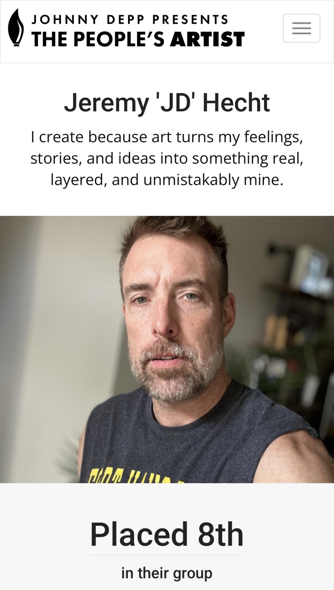 Jeremy JD Hecht’s People’s Artist profile and 8th-place result